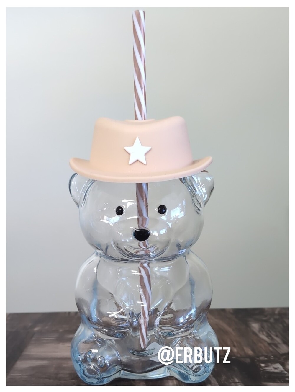 Sculpted Western Cowboy Bear Glass Tumbler with Straw, Silicone Cowboy Hat 🤠